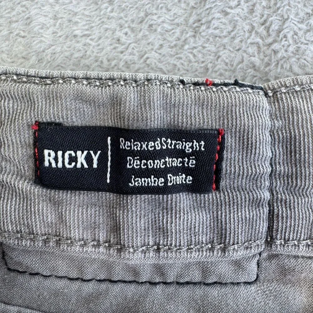 True Religion Ricky Cut Off Shorts Men's 31 Gray Corduroy Relaxed Fit Whiskered